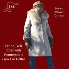 Load image into Gallery viewer, Stone Twill Dress Coat with Removable Faux Fur Collar
