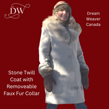 Load image into Gallery viewer, Stone Twill Dress Coat with Removable Faux Fur Collar

