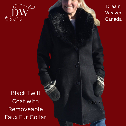 Black Dress Coat with Detachable Faux Fur Collar