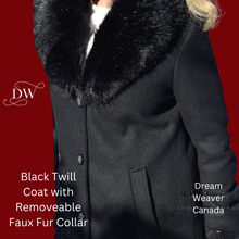 Charger l&#39;image dans la galerie, Black Dress Coat with Detachable Faux Fur Collar
