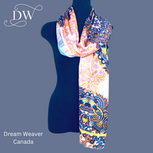 Load image into Gallery viewer, Orange and Blue Paisley Modal Scarf
