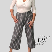 Load image into Gallery viewer, Wide-Leg Pants | Grey/Cream Stripe Linen
