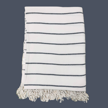 Load image into Gallery viewer, White &amp; Navy Stripe Cotton Throw
