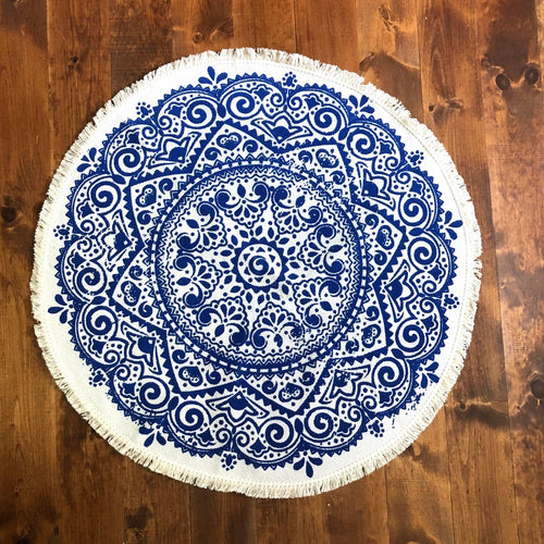 Blue and White Round Mosaic Carpet
