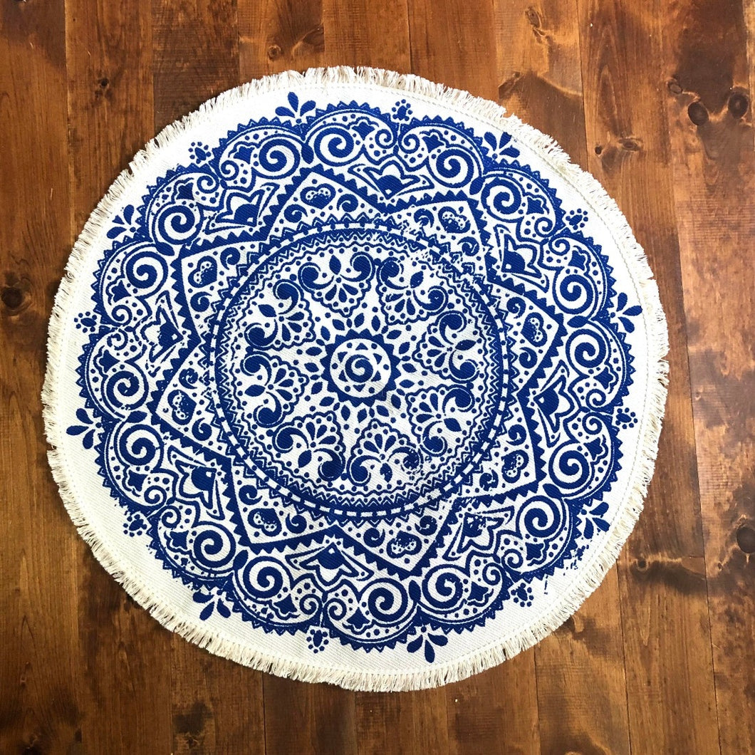 Blue and White Round Mosaic Carpet
