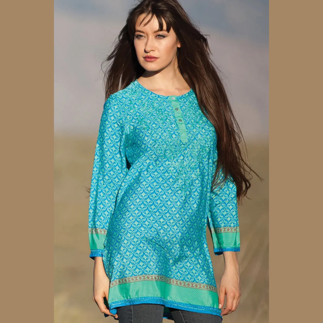 Deena Embroidered Tunic | Turquoise