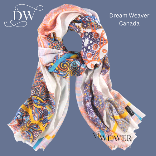 Orange and Blue Paisley Modal Scarf | Dream Weaver Canada