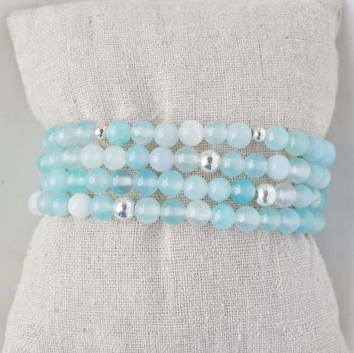 Aqua Agate Small Gemstone and Sterling Silver Bracelet