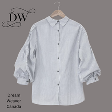 Charger l'image dans la galerie, Striped Blouse with Collar and Puffy Sleeves | Black &amp; White
