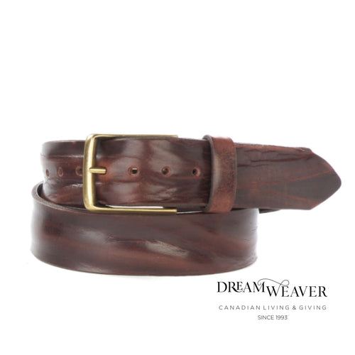 Dark Brown Leather Belt with Gold Buckle