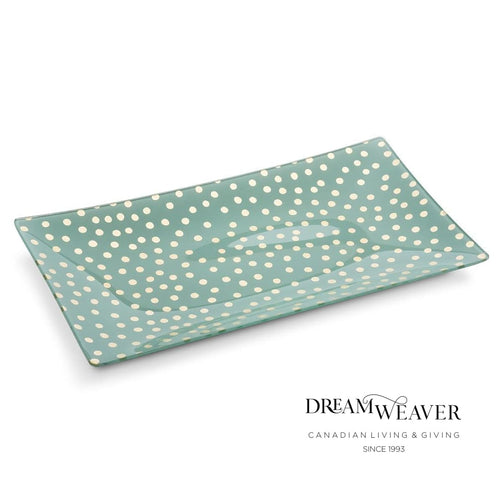 Rectangle Turquoise Plate with Dots Tableware