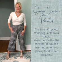 Load image into Gallery viewer, Linen, Cropped, Wide-Leg Pants | Grey/Cream Stripe
