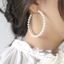 Load image into Gallery viewer, Pearl Hoops - Gold 65mm | Statement Grey | Dream Weaver Canada
