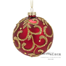Load image into Gallery viewer, Red and Gold Filigree Ball Ornament Ornament
