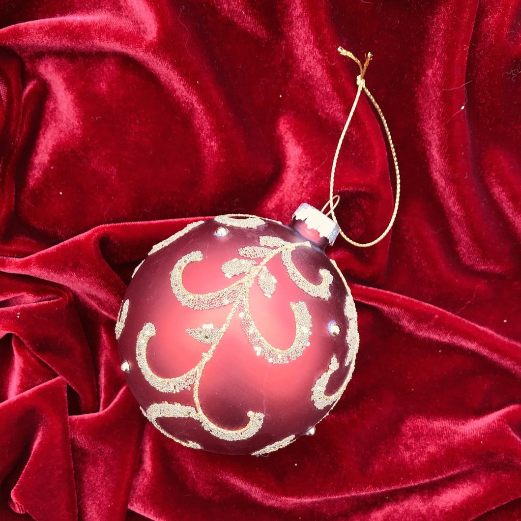 Red and Gold Filigree Ball Ornament