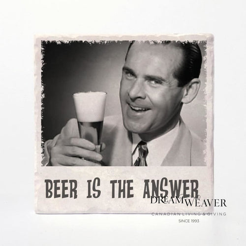 Retro Drunk Guys Beer is the Answer | Marble Coaster Tableware
