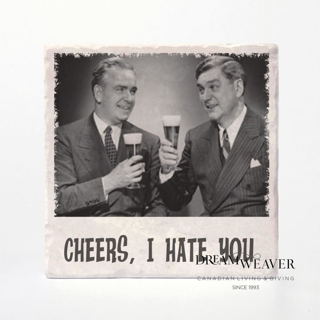 Retro Drunk Guys Cheers! I hate you | Marble Coaster Tableware