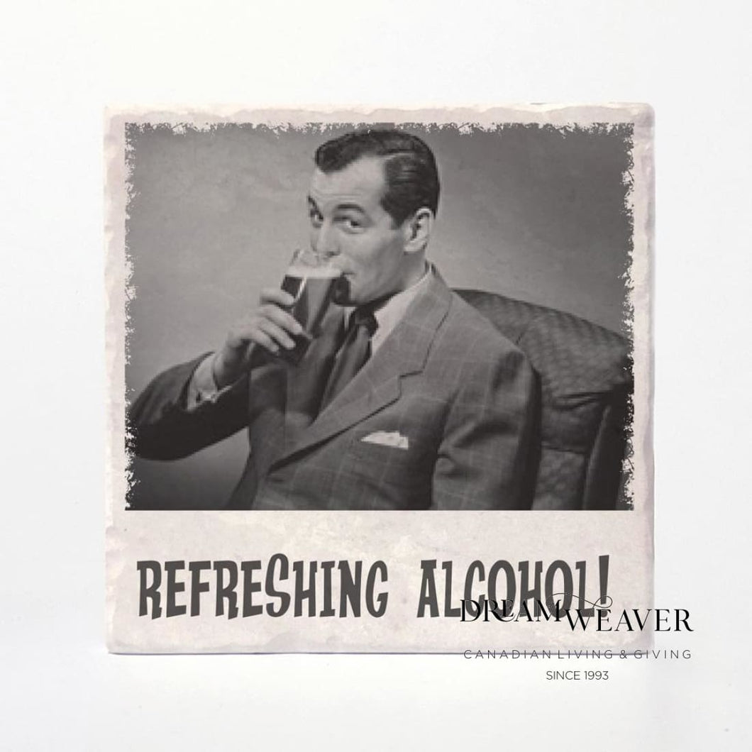 Retro Drunk Guys Refreshing Alcohol | Marble Coaster Tableware