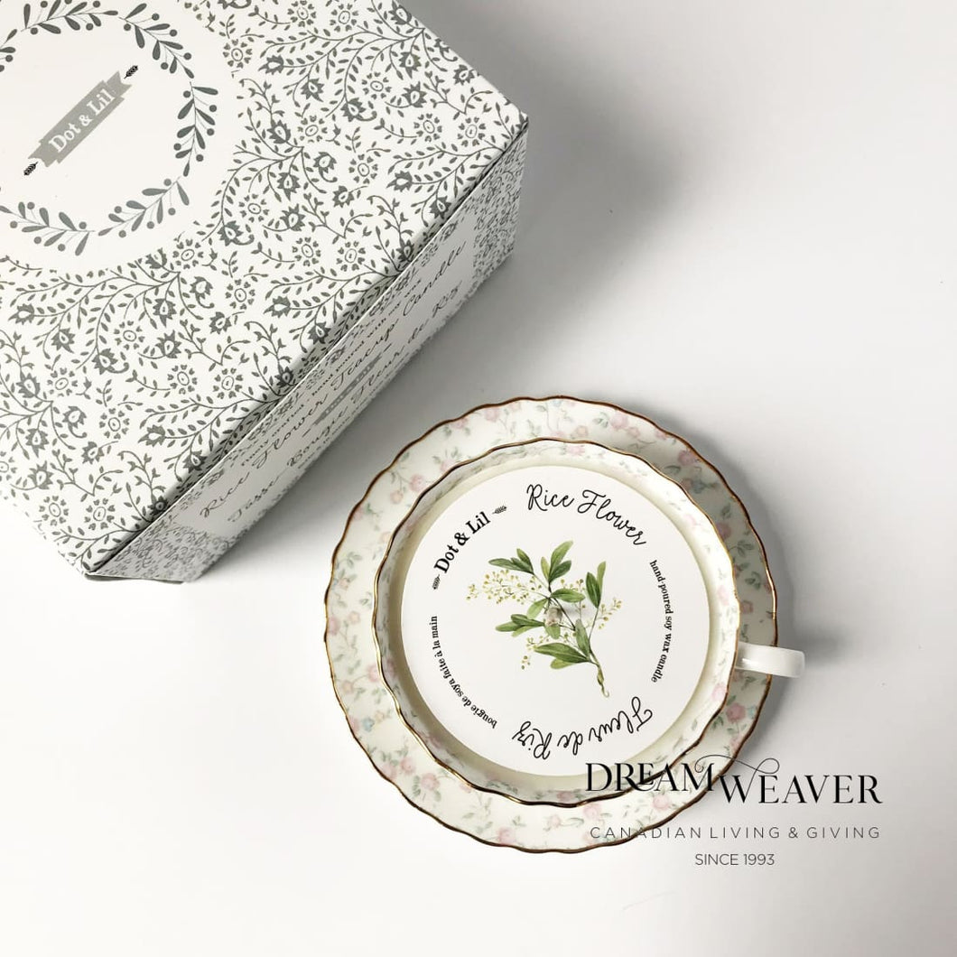 Rice Flower Vintage Teacup Candle | Dot & Lil Candles