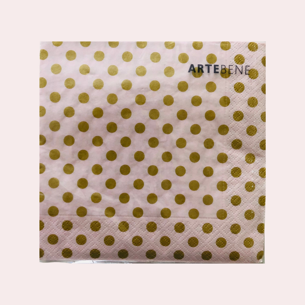 Luncheon Napkins | Small Gold Polka Dots on pink