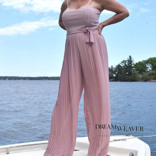 Strappy Maxi Pleated Jumpsuit | Blush Pink | Dream Weaver Canada