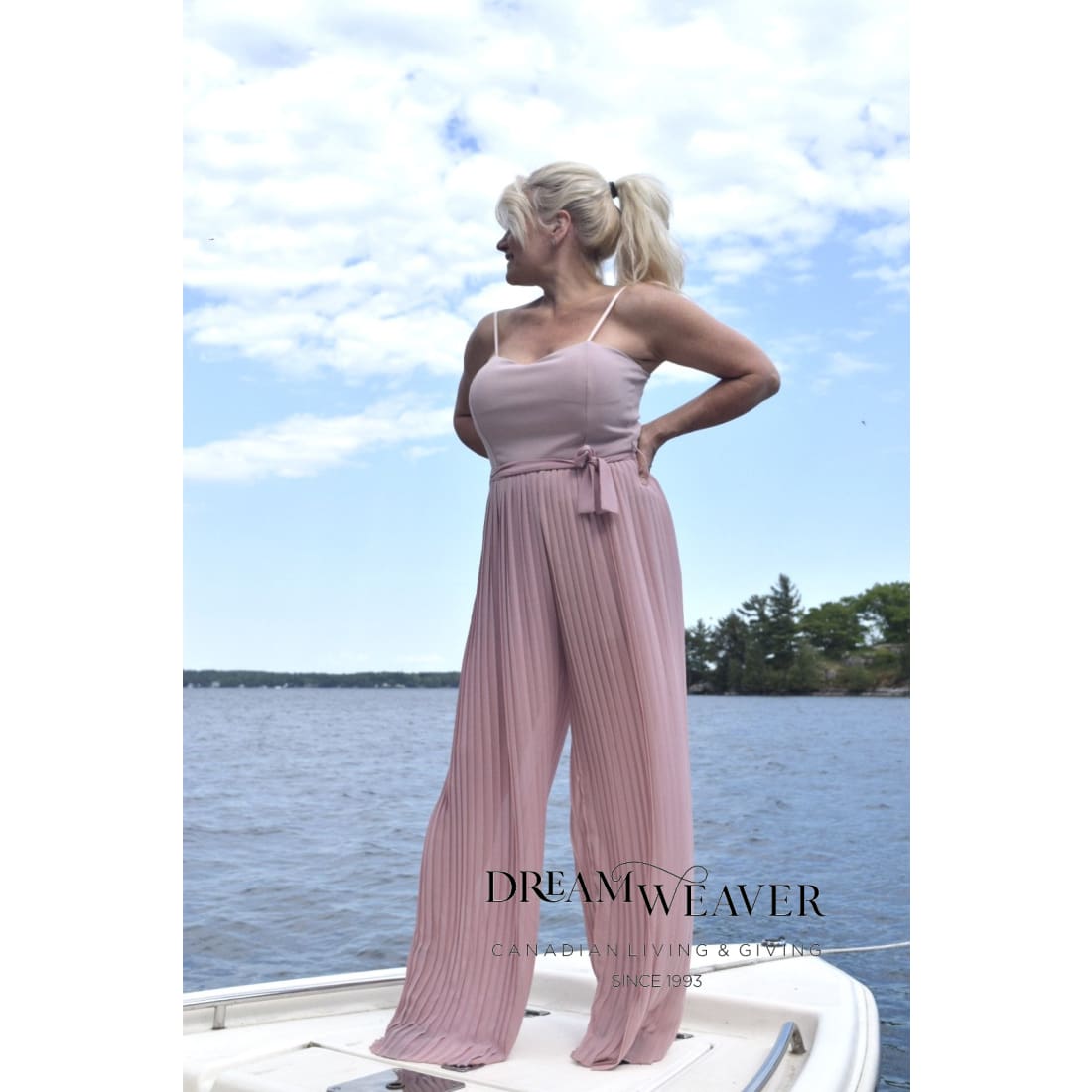 Strappy Maxi Pleated Jumpsuit Blush Pink Dream Weaver Canada Small