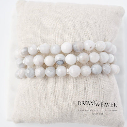 White Lace Agate Gemstone/Sterling Silver Bracelet Accessories
